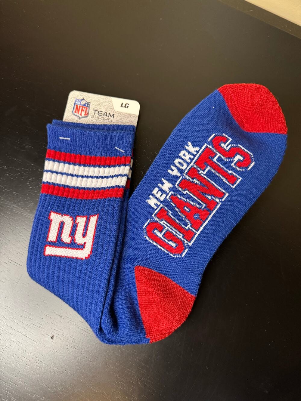 NFL Apparel New York GIANTS Crew Socks 4 Stripe Duece Size Large